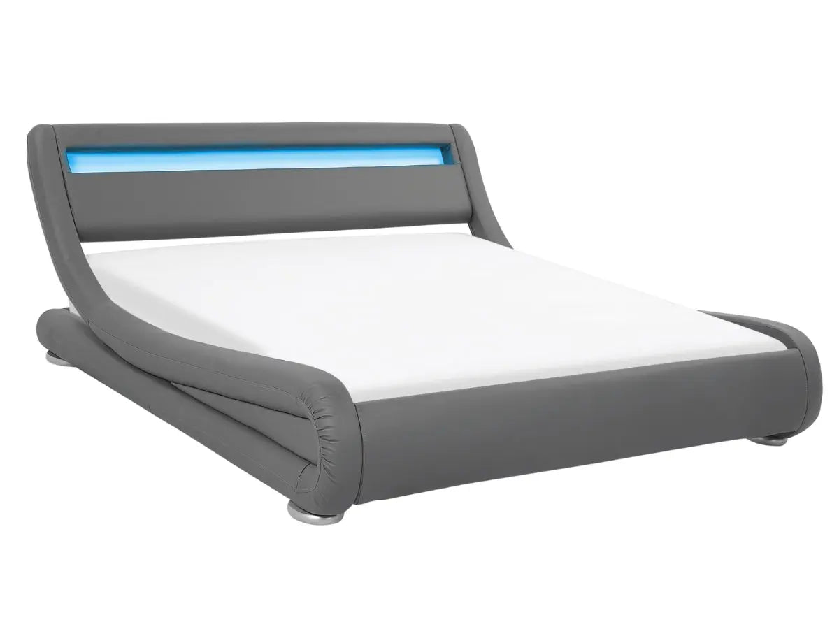 Lit design avec Led - DIANE 160x200-cm-Simili-cuir-gris