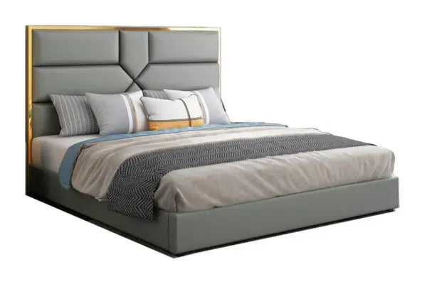 Lit design tête de lit contour effet or - IRENE Simili-cuir-gris-180x200-cm