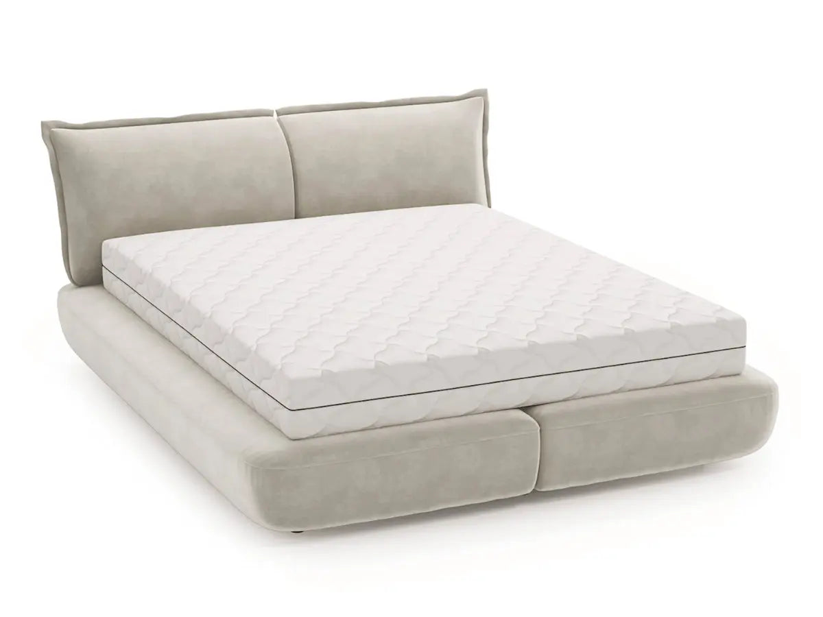 Lit design double sommier - NORA Velours-beige-180x200-cm