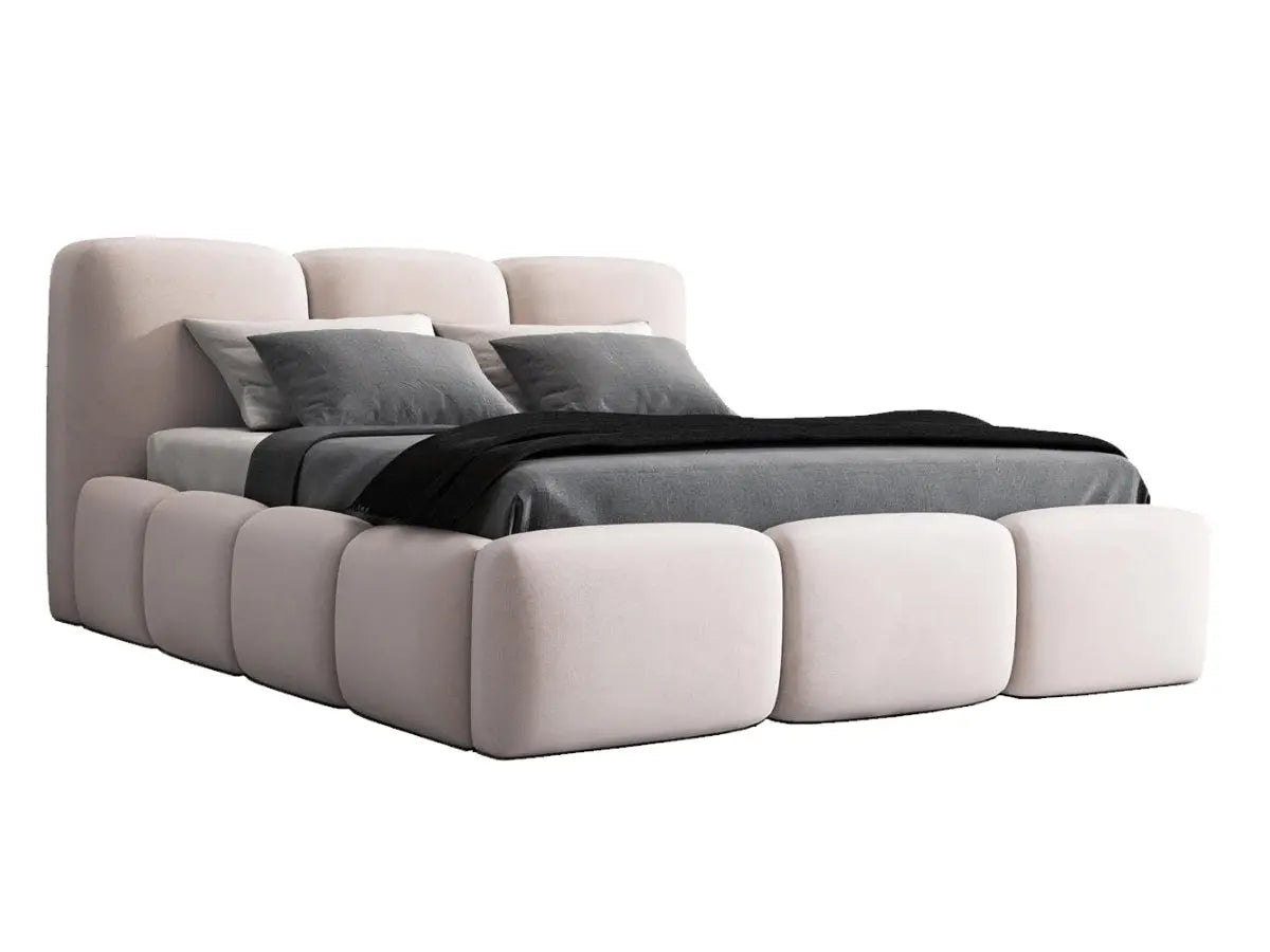 Lit rembourré avec coffre de rangement - SOPHIE Beige-180x200-cm