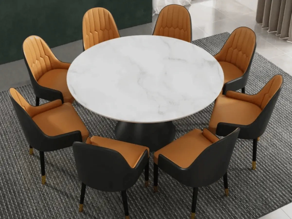 Table à manger ronde en effet marbre céramique blanc