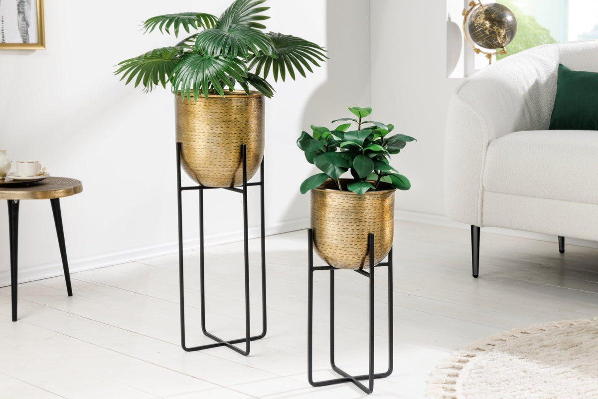 2er Set Blumentopf UNIT 70/50cm gold schwarz Metall Hammerschlag Design