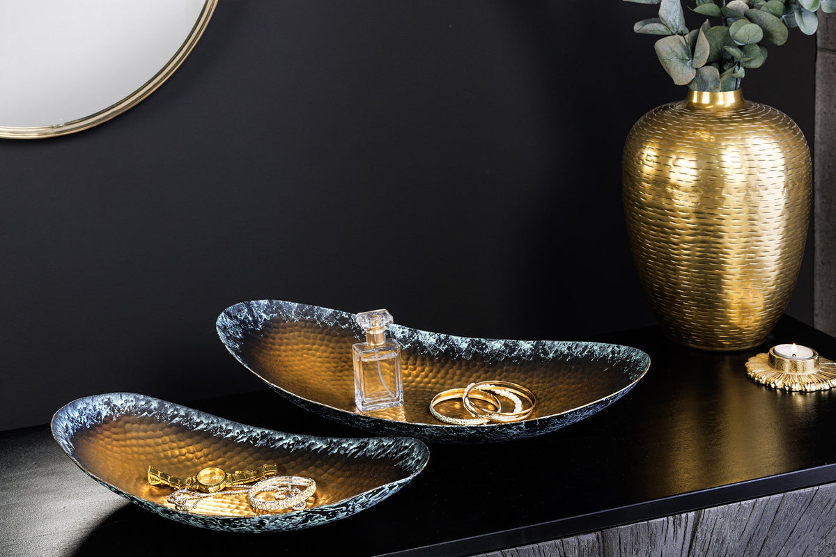 2er Set Deko Schalen ORIENT 45cm gold Hammerschlag Design mit Patina