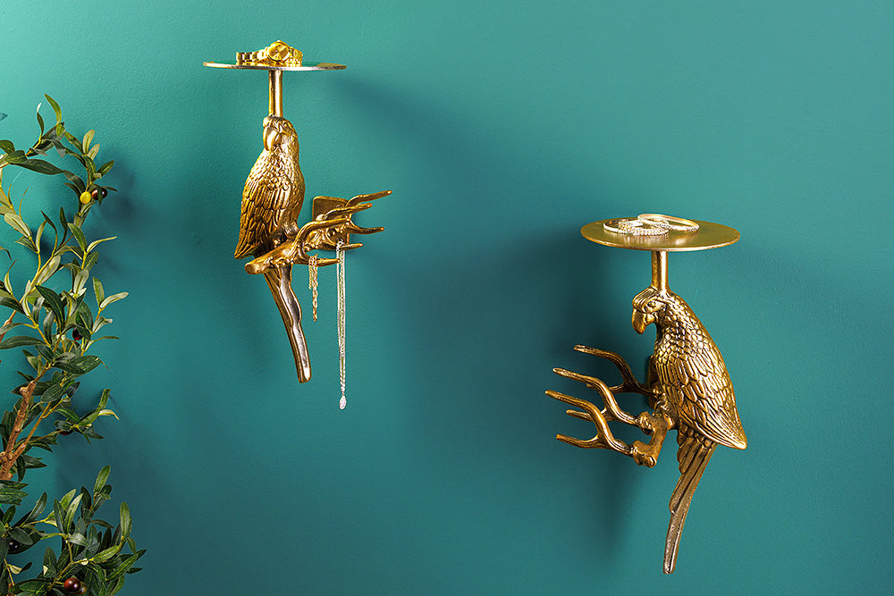 2er Set Wandgarderobe WILDLIFE BIRDS 45cm gold Metall Hammerschlag Design handmade