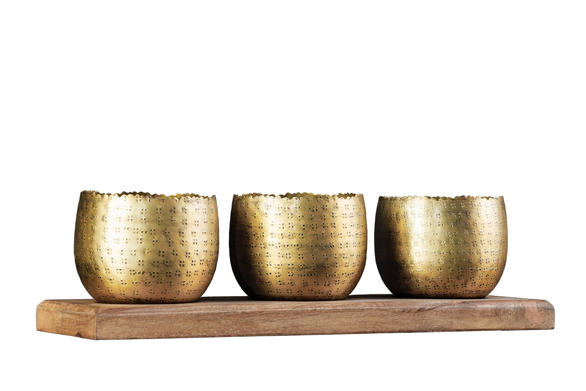 3er Set Schalen ORIENT 45cm gold mit Tablett massives Mangoholz Dekoration handmade