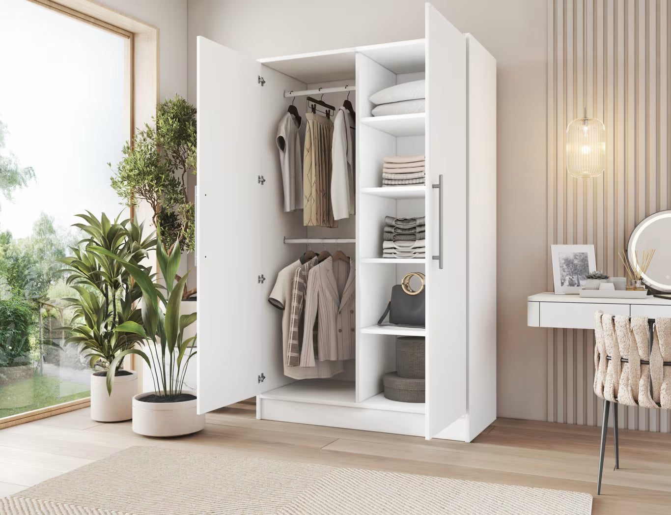 Armoire Dressing 2 Portes 120 cm – Design Moderne + Grand Rangement – Miroir Optionnel - NORVIA