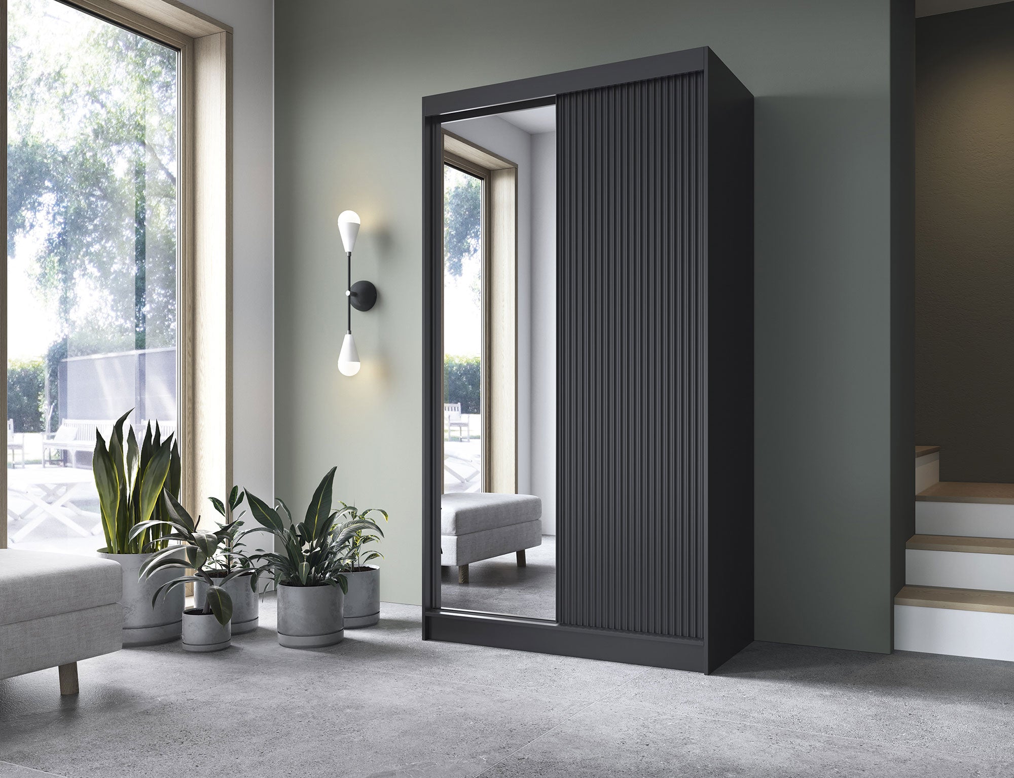 Armoire Dressing Coulissante 120 & 180 cm – Noir ou Blanc – Miroir Optionnel - RAVENTO