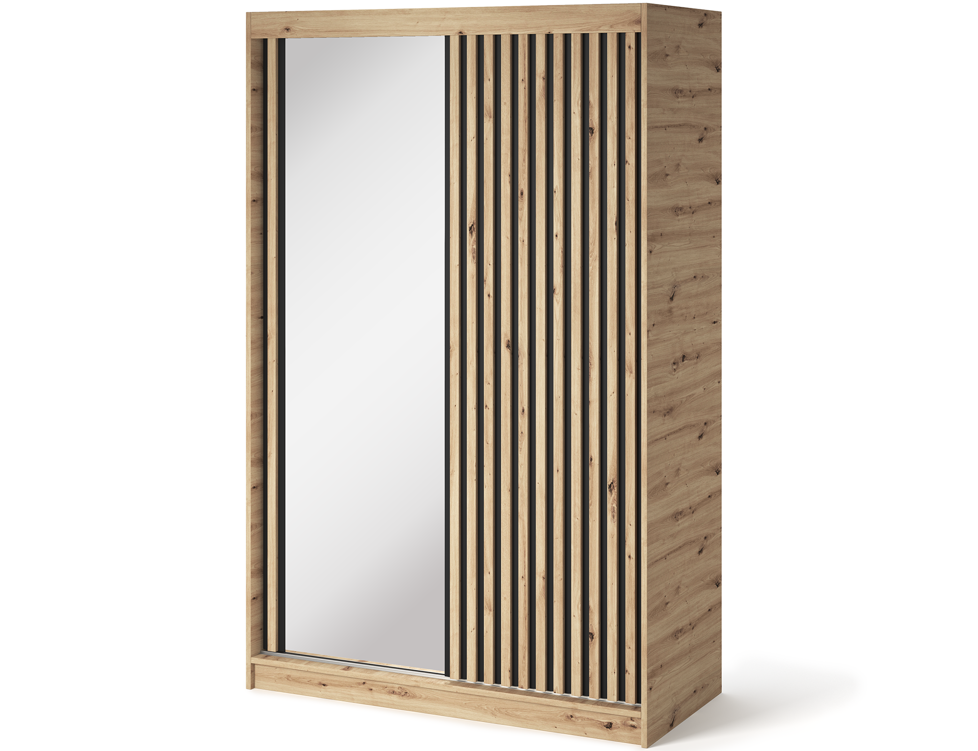 Armoire Dressing Coulissante 120 / 180 cm avec Miroir – Décor Chêne Artisan & Façades Lattes Modernes - LIGNARO