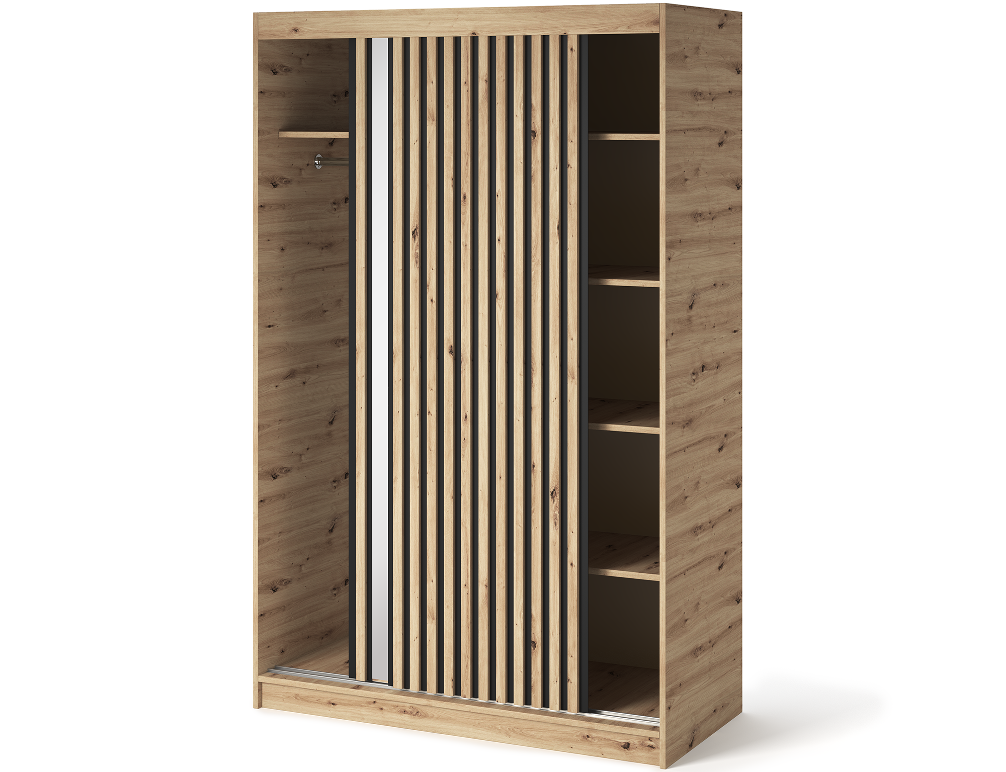 Armoire Dressing Coulissante 120 / 180 cm avec Miroir – Décor Chêne Artisan & Façades Lattes Modernes - LIGNARO
