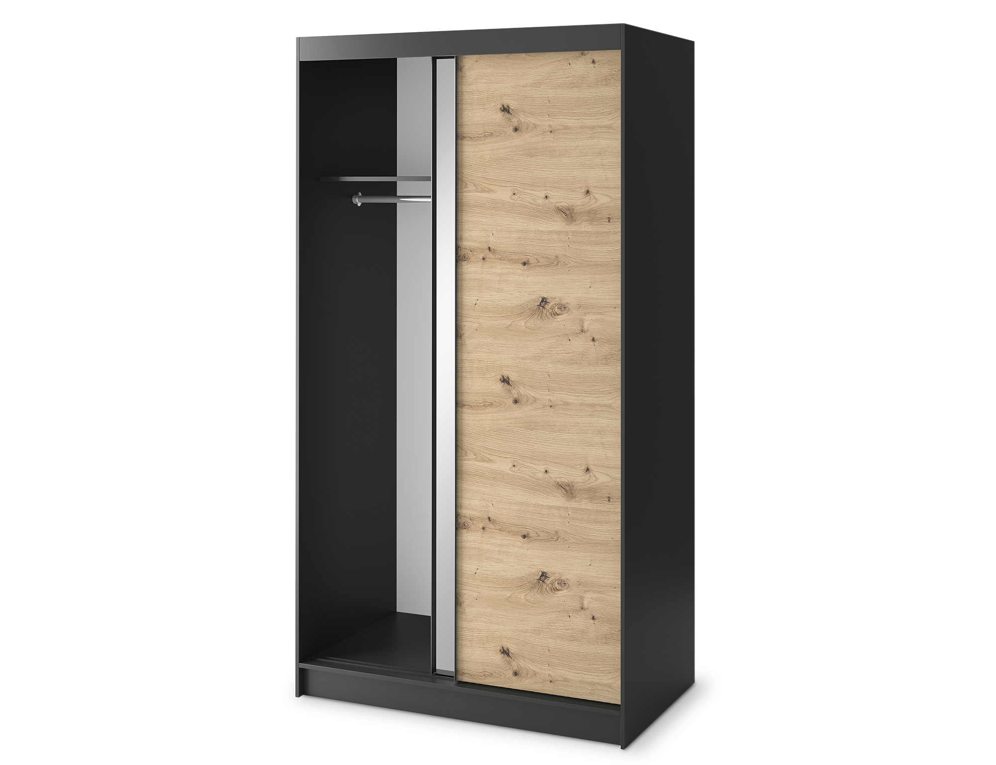 Armoire Dressing Coulissante 120 & 180 cm avec Miroir – Décor Chêne Artisan & Structure Noir Mat - VARELLA