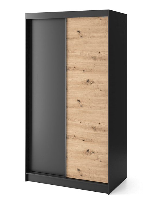 Armoire Dressing Coulissante 120 & 180 cm avec Miroir – Décor Chêne Artisan & Structure Noir Mat - VARELLA