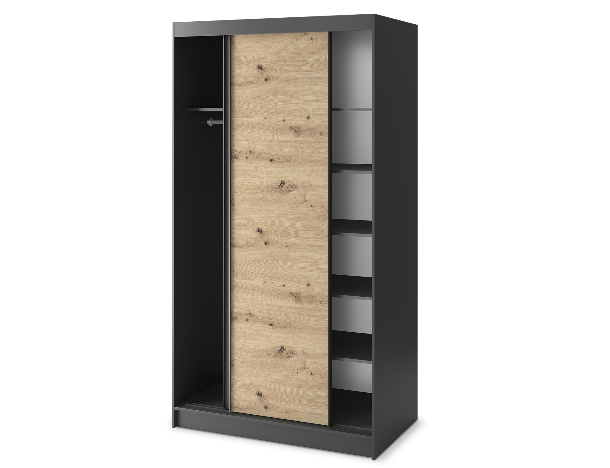 Armoire Dressing Coulissante 120 & 180 cm avec Miroir – Décor Chêne Artisan & Structure Noir Mat - VARELLA