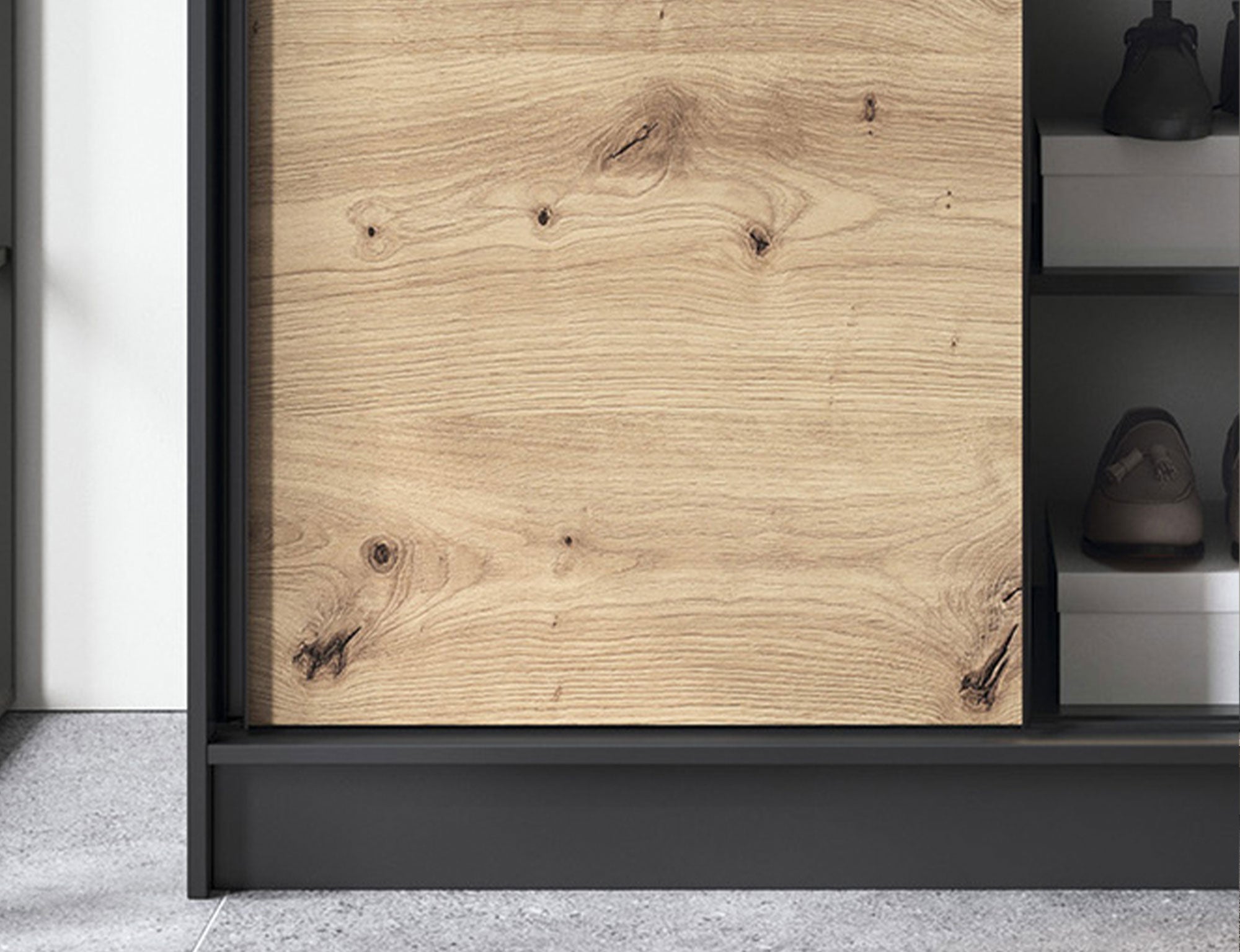 Armoire Dressing Coulissante 120 & 180 cm avec Miroir – Décor Chêne Artisan & Structure Noir Mat - VARELLA