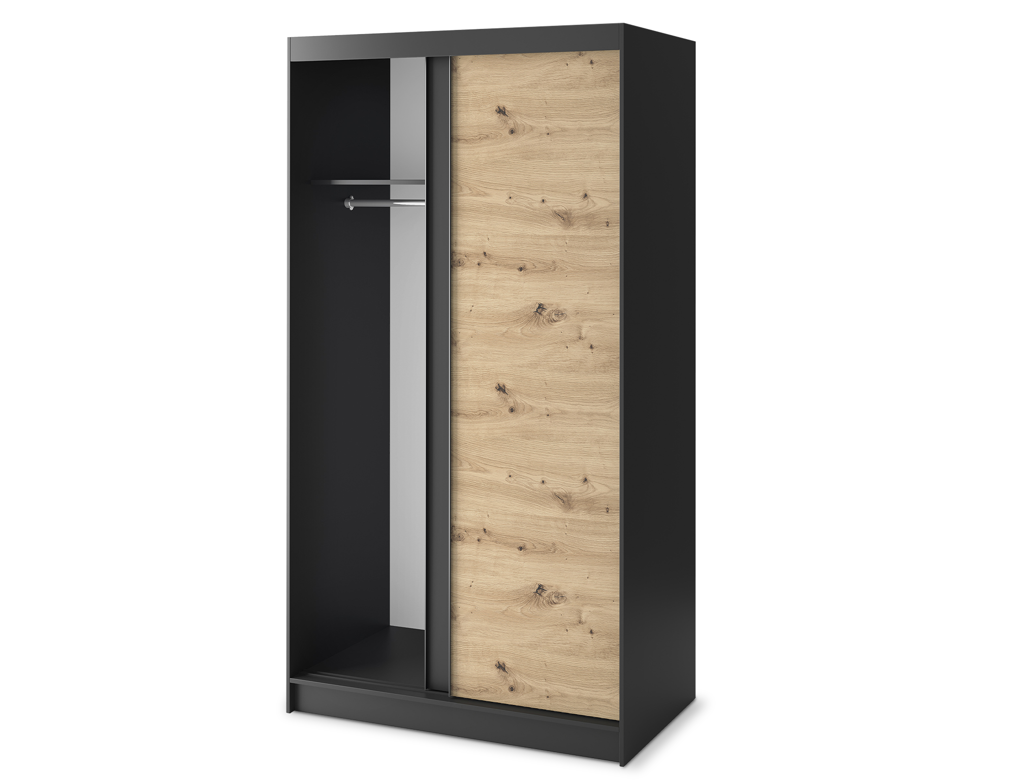 Armoire Dressing Coulissante 120 & 180 cm avec Miroir – Décor Chêne Artisan & Structure Noir Mat - VARELLA