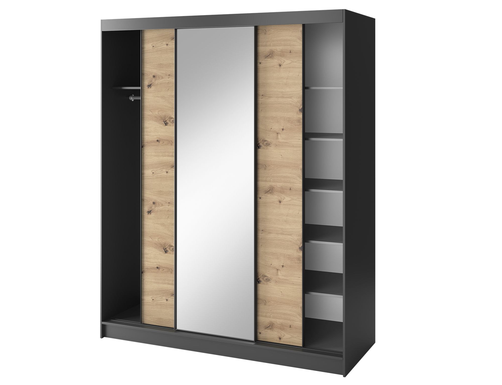 Armoire Dressing Coulissante 120 & 180 cm avec Miroir – Décor Chêne Artisan & Structure Noir Mat - VARELLA