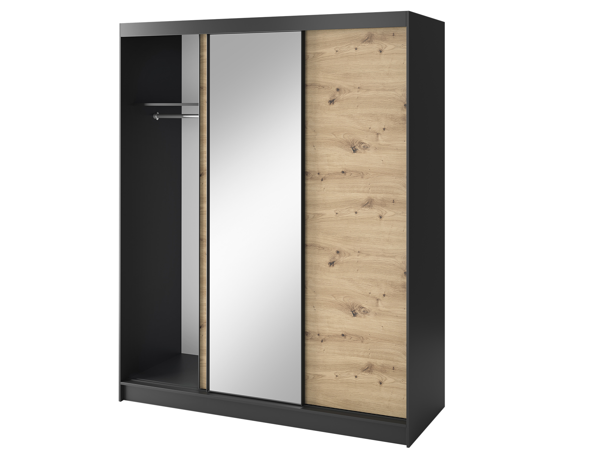 Armoire Dressing Coulissante 120 & 180 cm avec Miroir – Décor Chêne Artisan & Structure Noir Mat - VARELLA