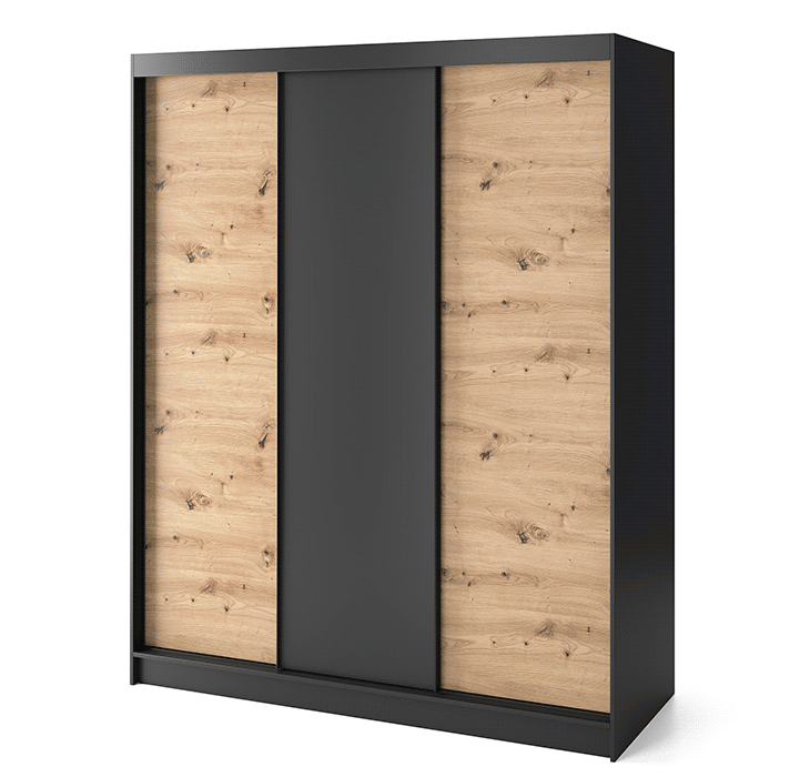 Armoire Dressing Coulissante 120 & 180 cm avec Miroir – Décor Chêne Artisan & Structure Noir Mat - VARELLA