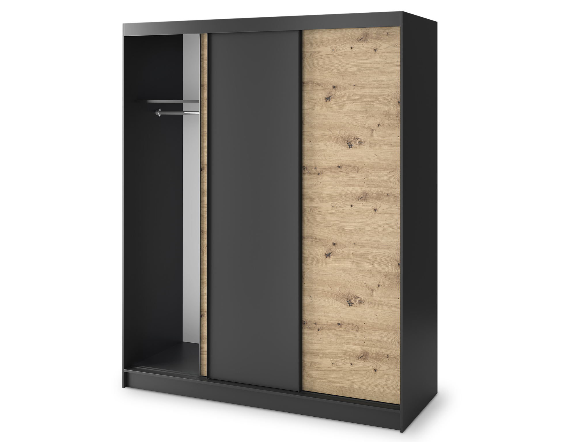 Armoire Dressing Coulissante 120 & 180 cm avec Miroir – Décor Chêne Artisan & Structure Noir Mat - VARELLA