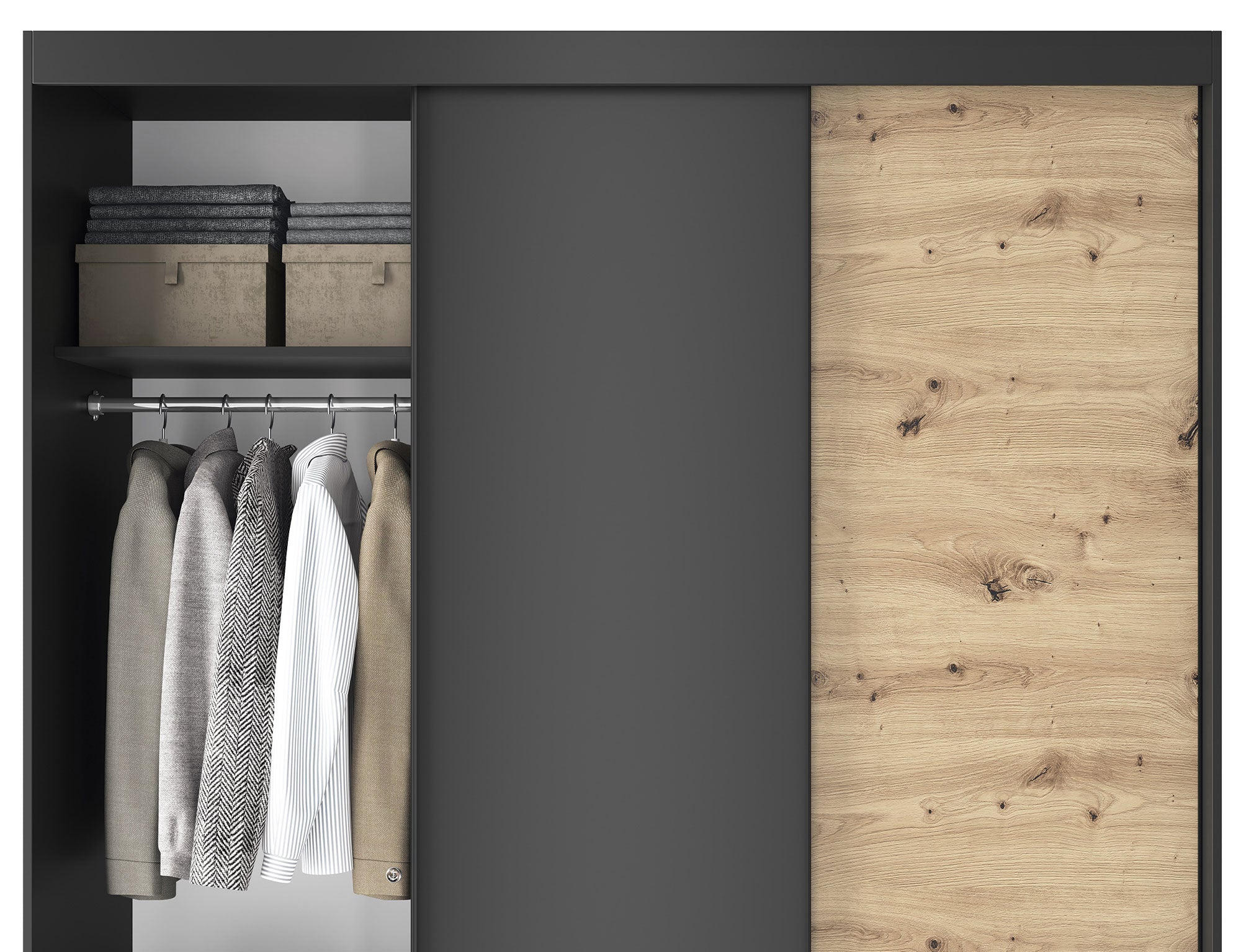 Armoire Dressing Coulissante 120 & 180 cm avec Miroir – Décor Chêne Artisan & Structure Noir Mat - VARELLA