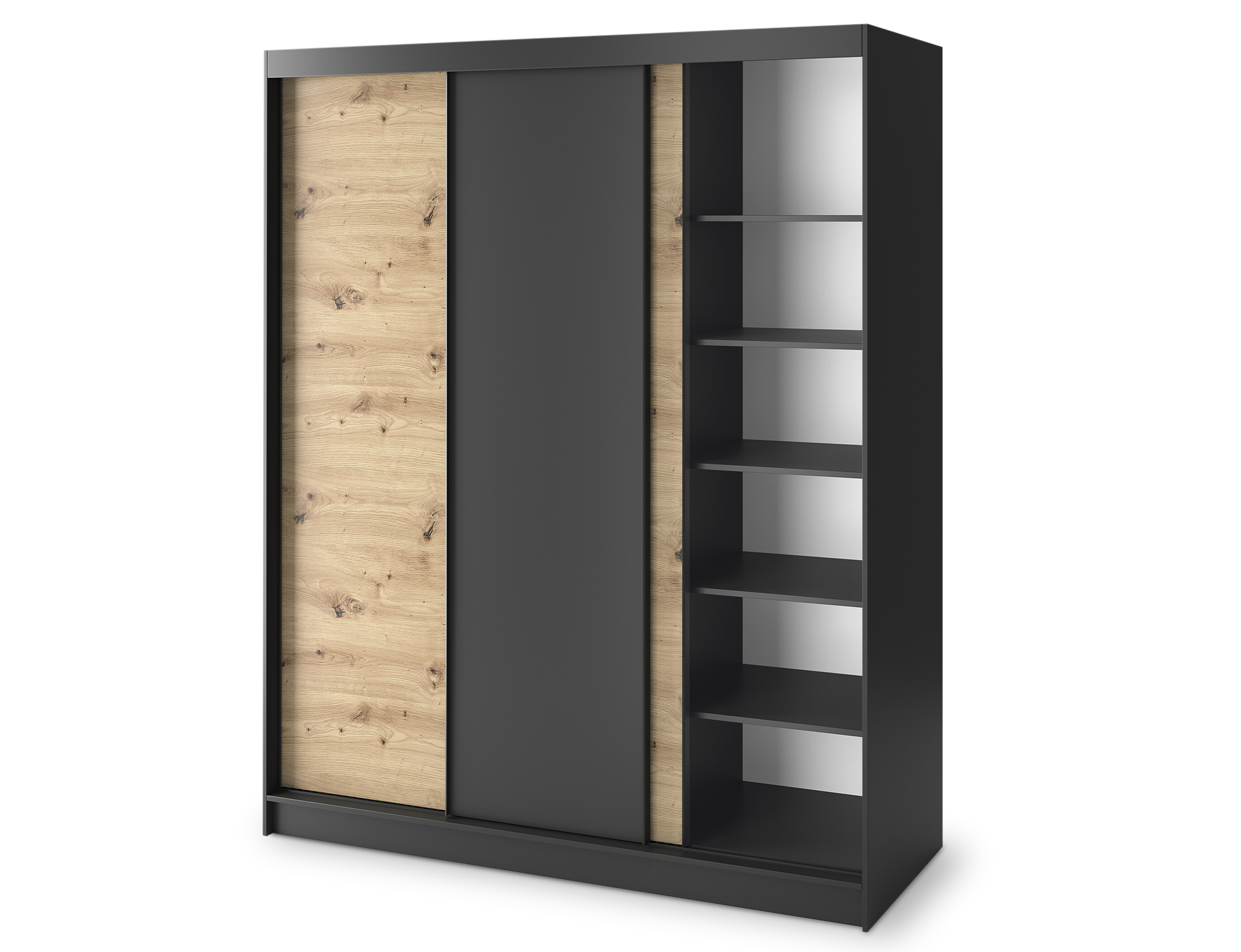 Armoire Dressing Coulissante 120 & 180 cm avec Miroir – Décor Chêne Artisan & Structure Noir Mat - VARELLA