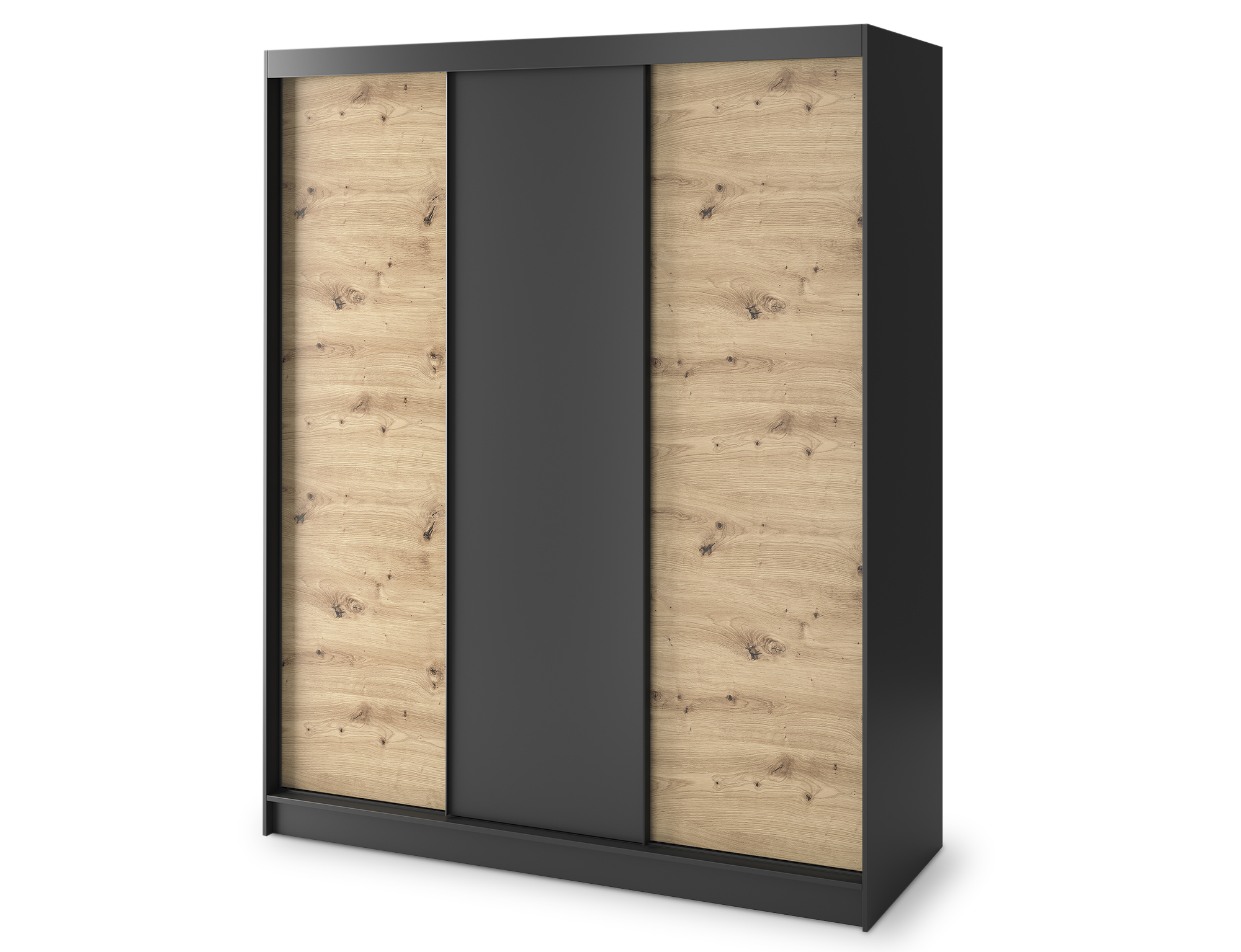 Armoire Dressing Coulissante 120 & 180 cm avec Miroir – Décor Chêne Artisan & Structure Noir Mat - VARELLA