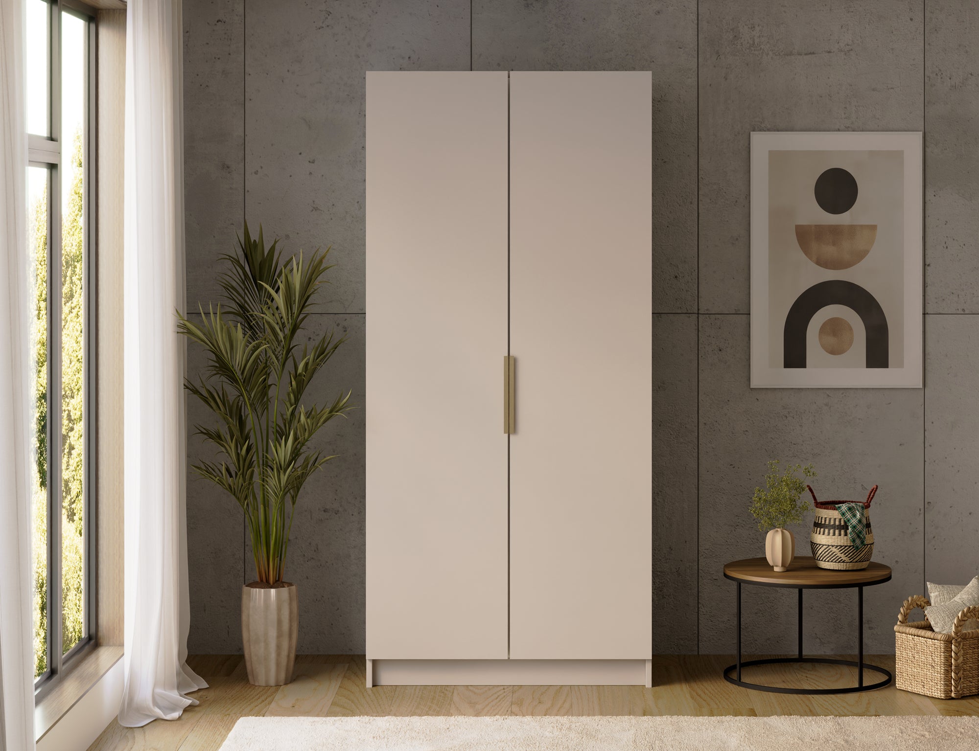 Armoire dressing Léana 100 cm – 2 portes, penderie, étagères, avec ou sans miroir