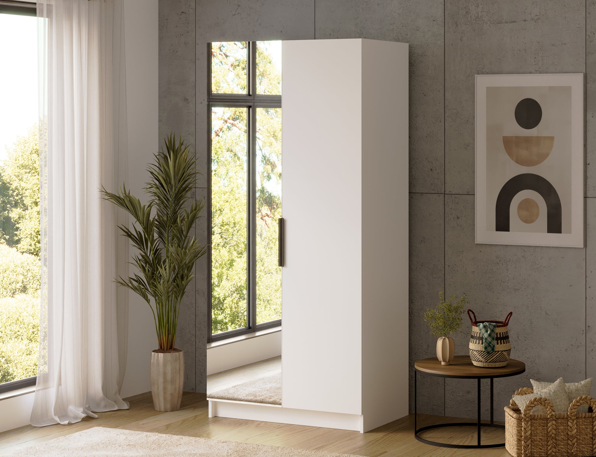 Armoire dressing Léana 100 cm – 2 portes, penderie, étagères, avec ou sans miroir