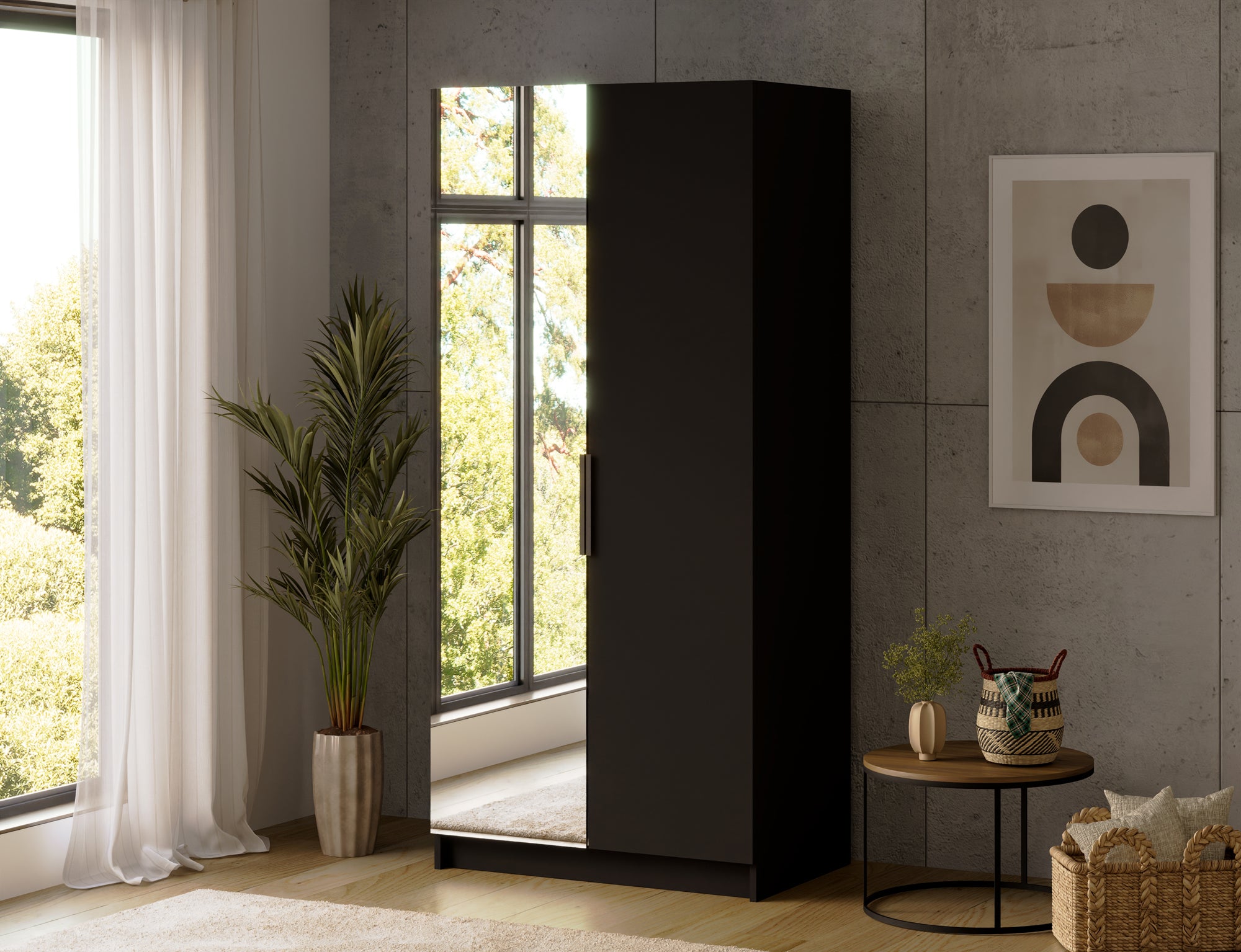Armoire dressing Léana 100 cm – 2 portes, penderie, étagères, avec ou sans miroir