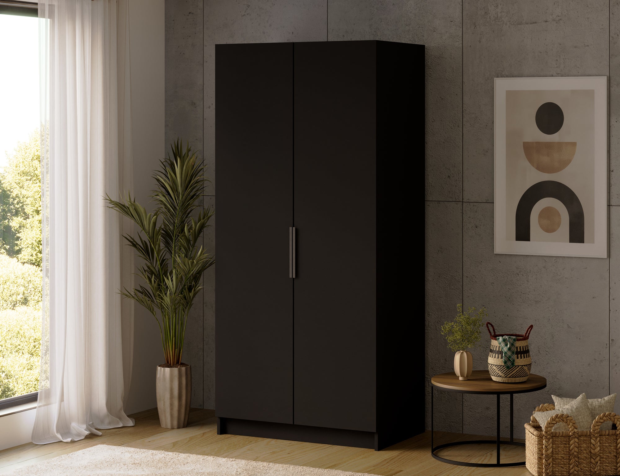 Armoire dressing Léana 100 cm – 2 portes, penderie, étagères, avec ou sans miroir