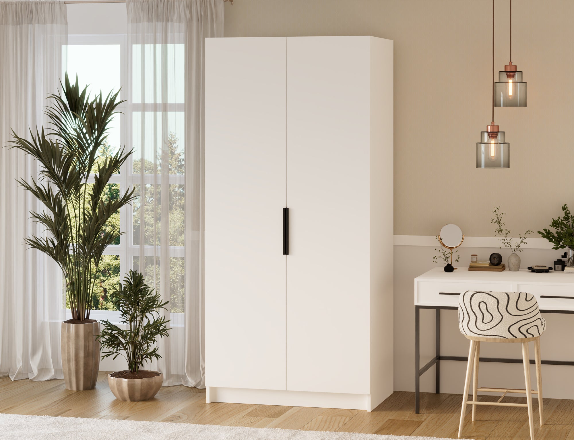 Armoire dressing Léana 100 cm – 2 portes, penderie, étagères, avec ou sans miroir