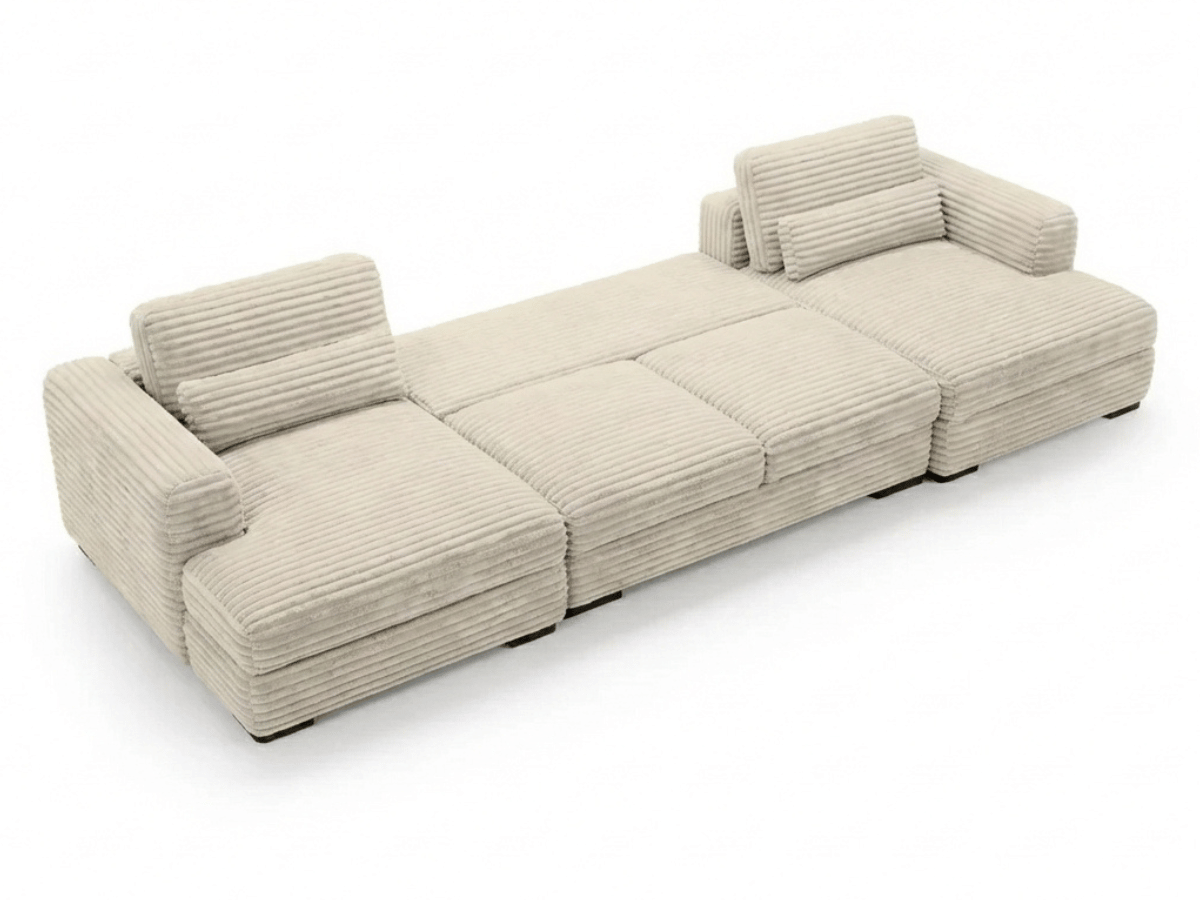Canapé panoramique en U convertible en velours côtelé de grande épaisseur – Bercy