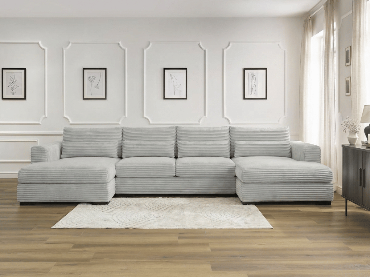 Canapé panoramique en U convertible en velours côtelé de grande épaisseur – Bercy