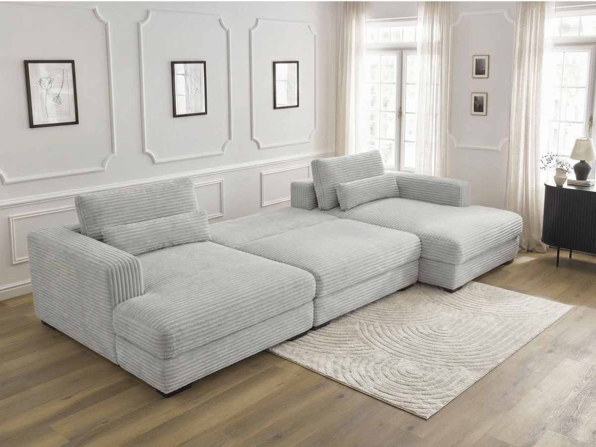 Canapé panoramique en U convertible en velours côtelé de grande épaisseur – Bercy