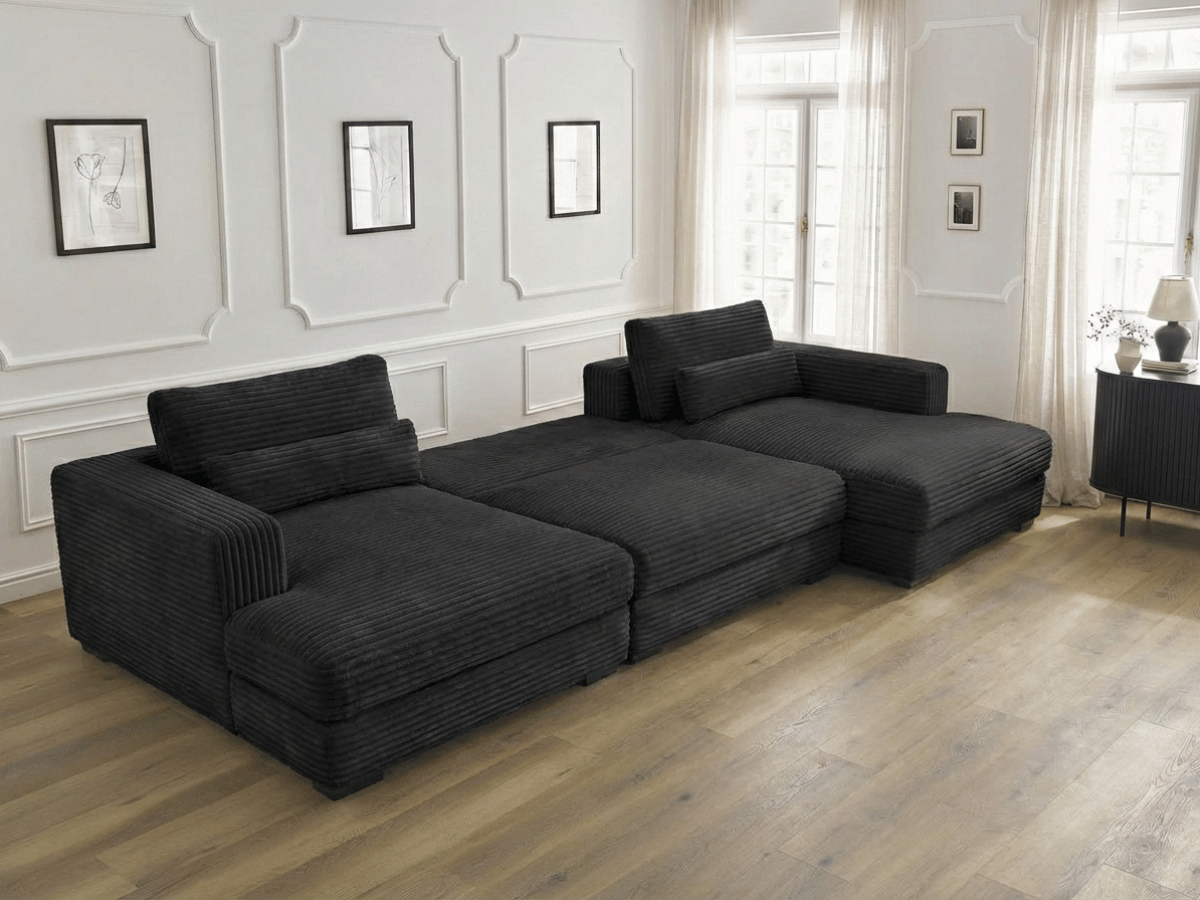 Canapé panoramique en U convertible en velours côtelé de grande épaisseur – Bercy