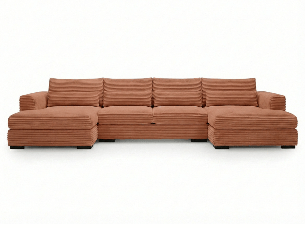 Canapé panoramique en U convertible en velours côtelé de grande épaisseur – Bercy