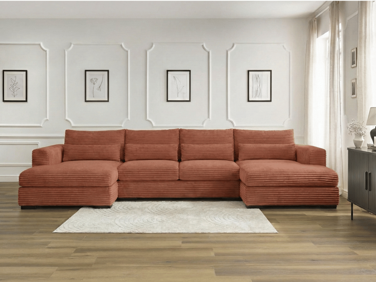Canapé panoramique en U convertible en velours côtelé de grande épaisseur – Bercy