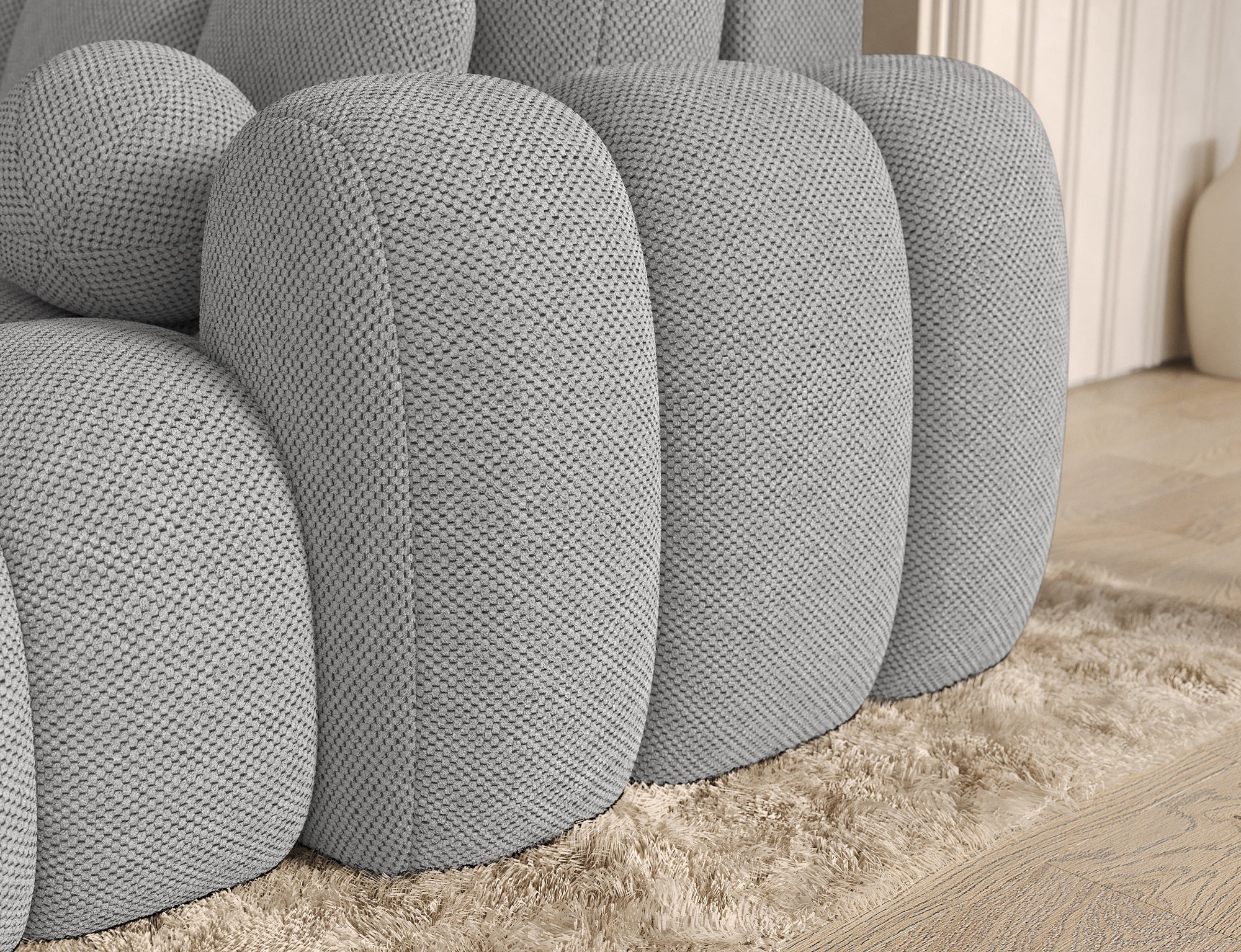 Canapé Saint-Germain converti en couchage 145x193 cm – tissu texturé 3D gris clair