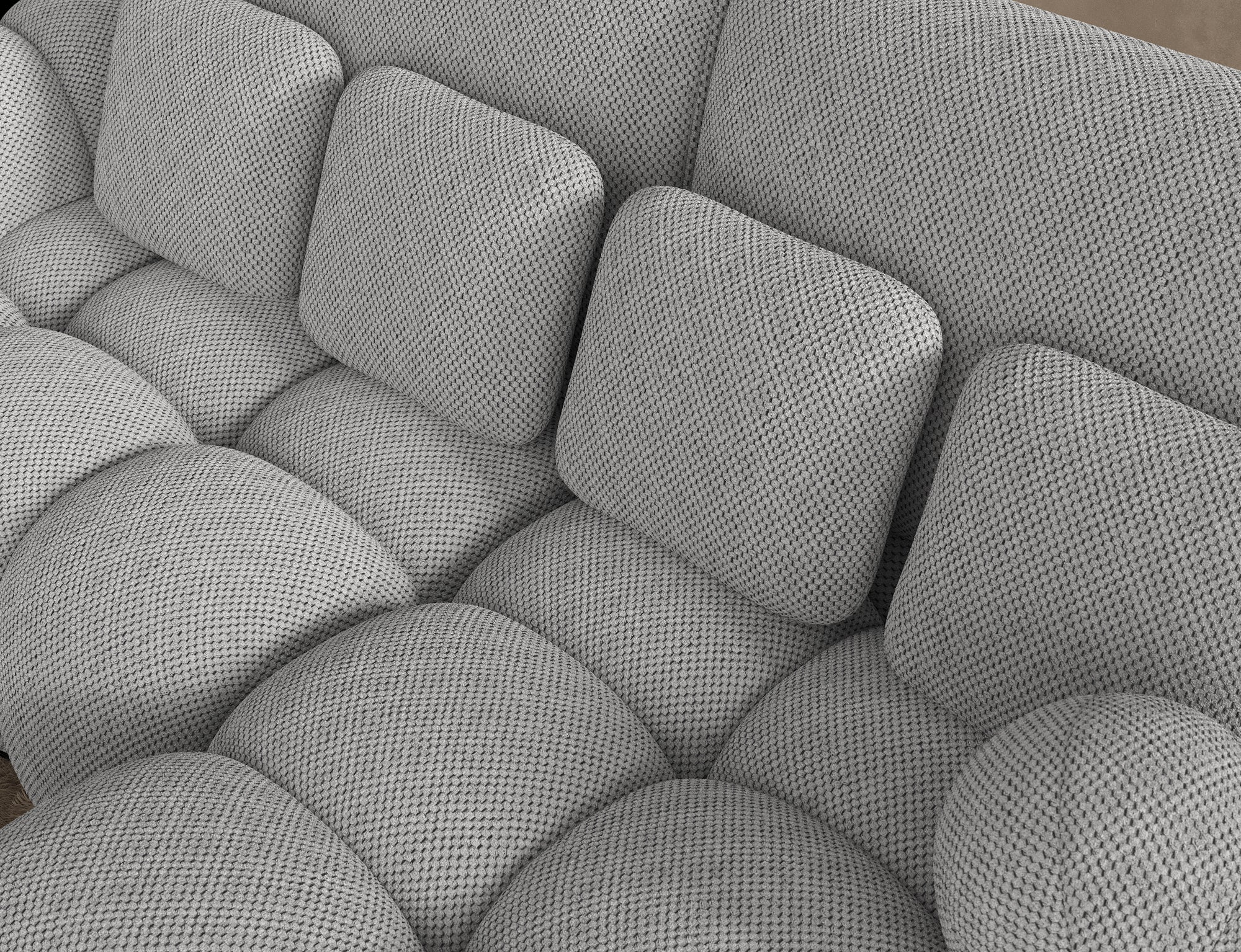 Canapé d'angle convertible Saint-Germain 4 places – vue lifestyle, tissu texturé 3D gris clair