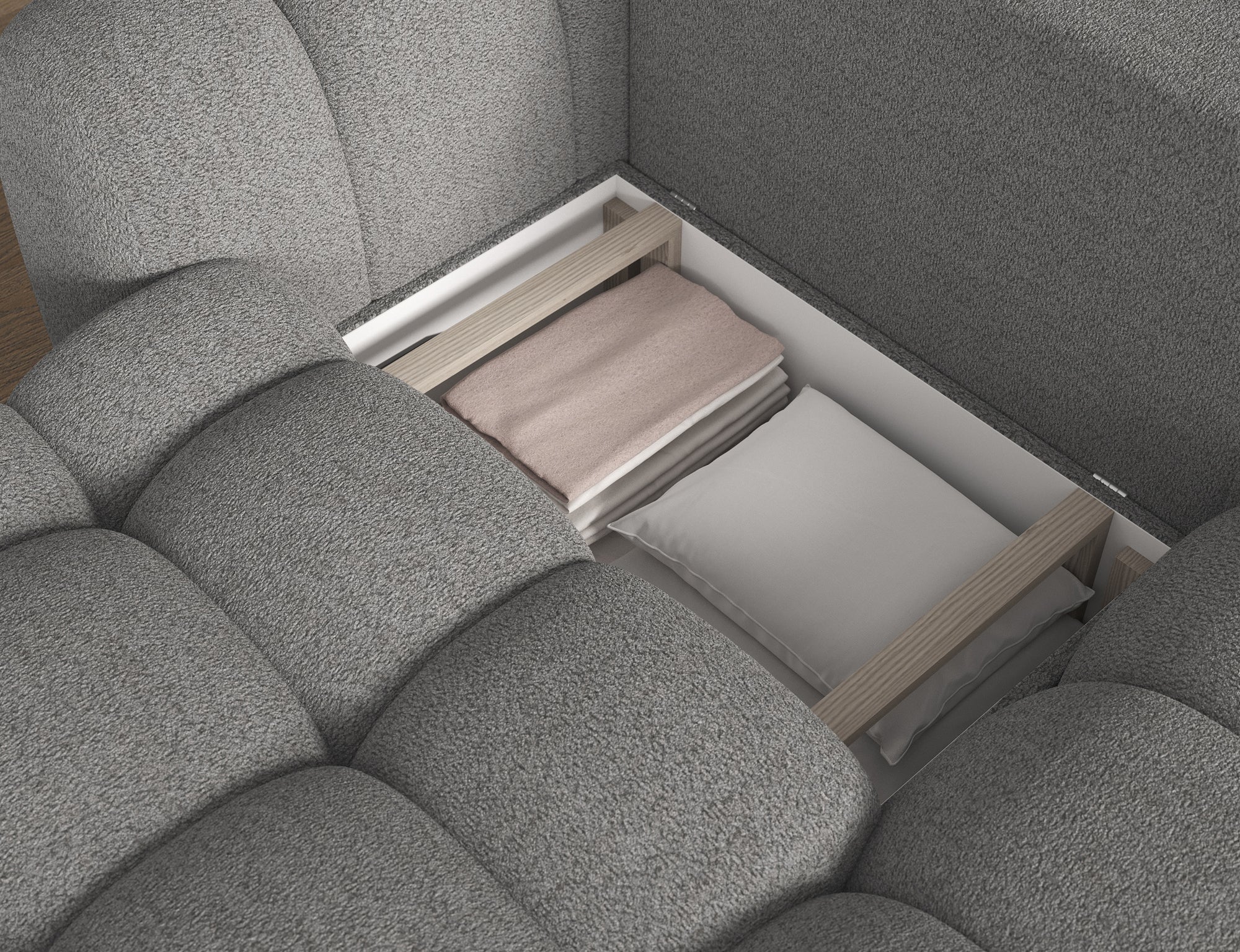 Canapé Saint-Germain – vue arrière, tissu texturé 3D gris