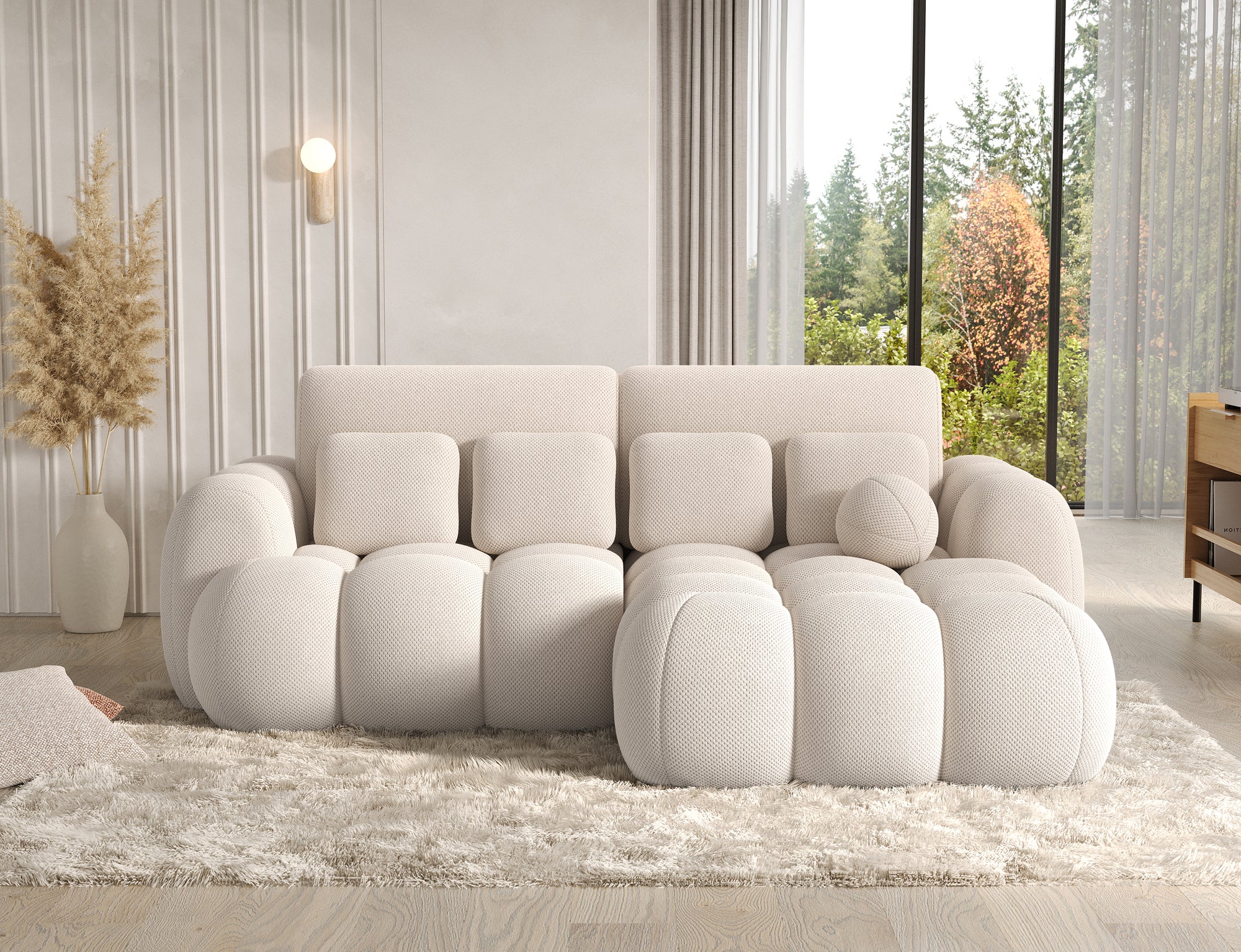 Canapé d'angle Saint-Germain convertible – photo principale, tissu texturé 3D beige