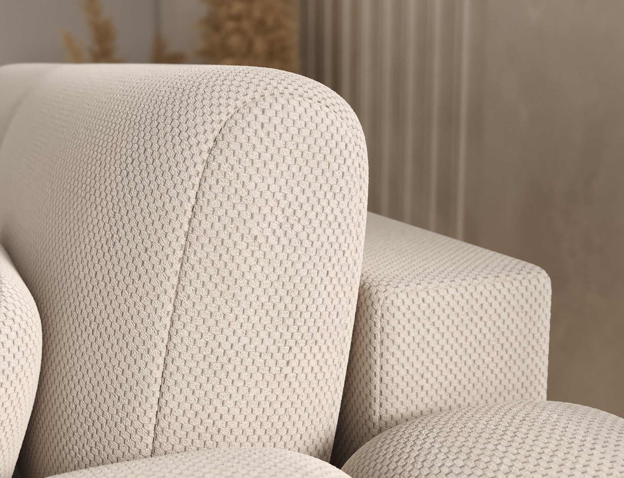 Canapé d'angle Saint-Germain – détail mécanisme, tissu texturé 3D beige