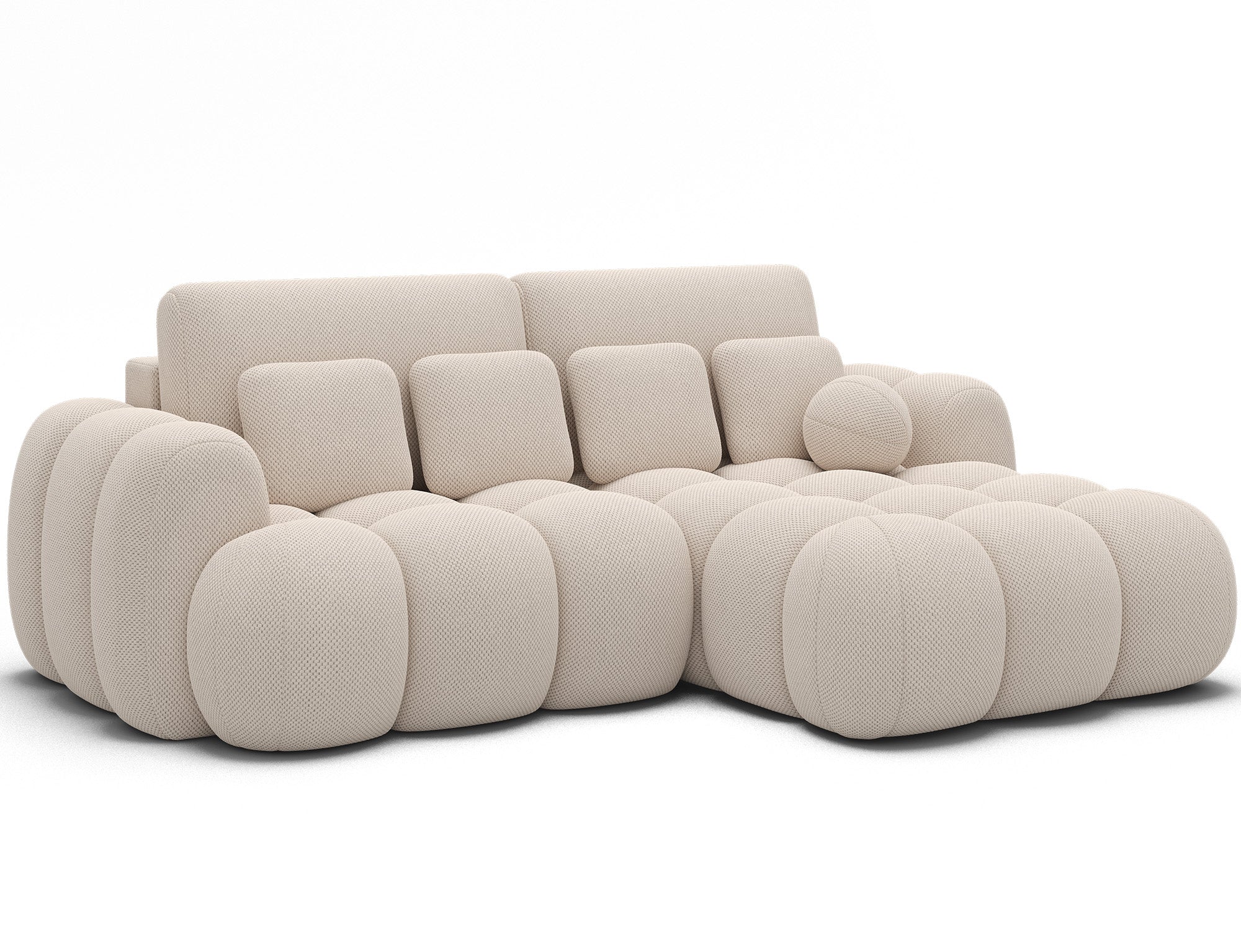 Canapé d'angle Saint-Germain – fond blanc, tissu texturé 3D beige