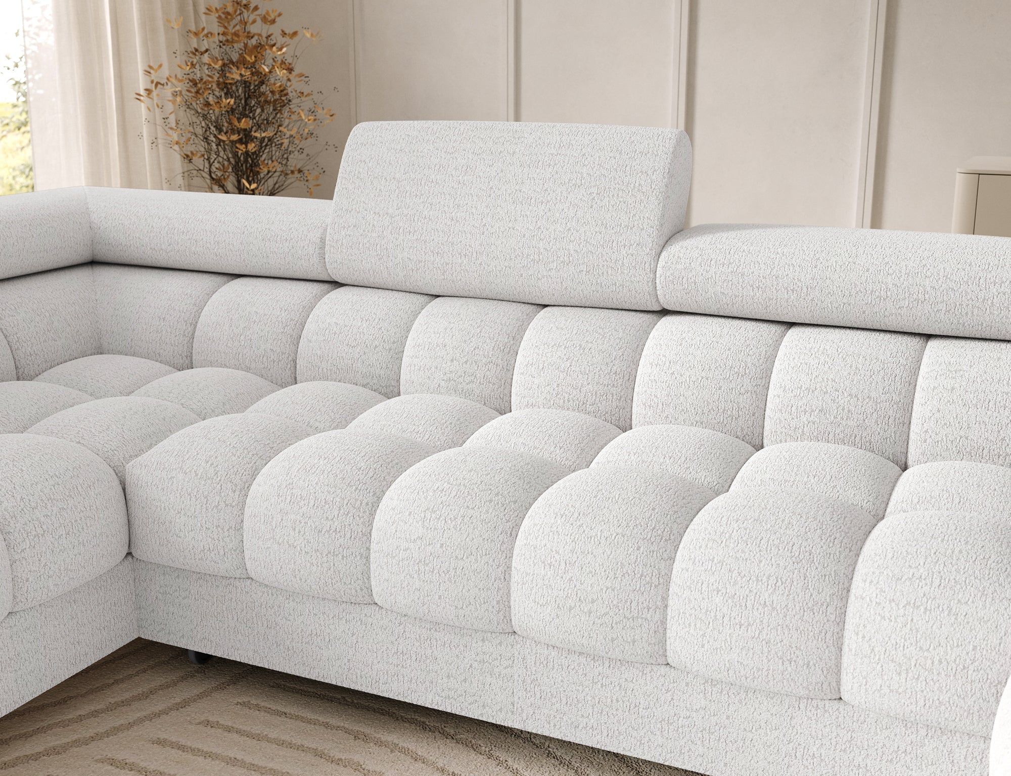 Montceau – Canapé panoramique en U convertible avec coffre et têtières réglables