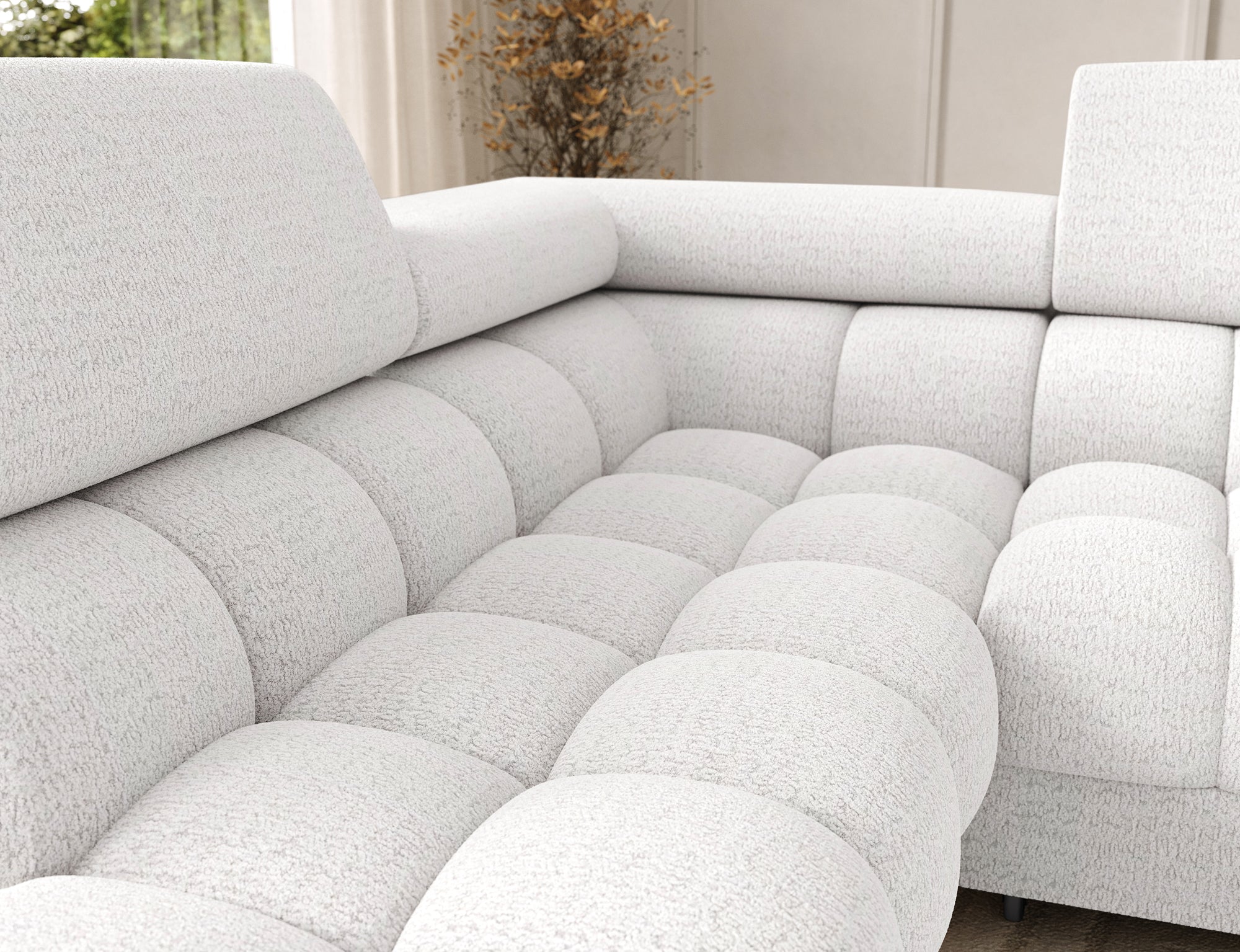 Montceau – Canapé panoramique en U convertible avec coffre et têtières réglables