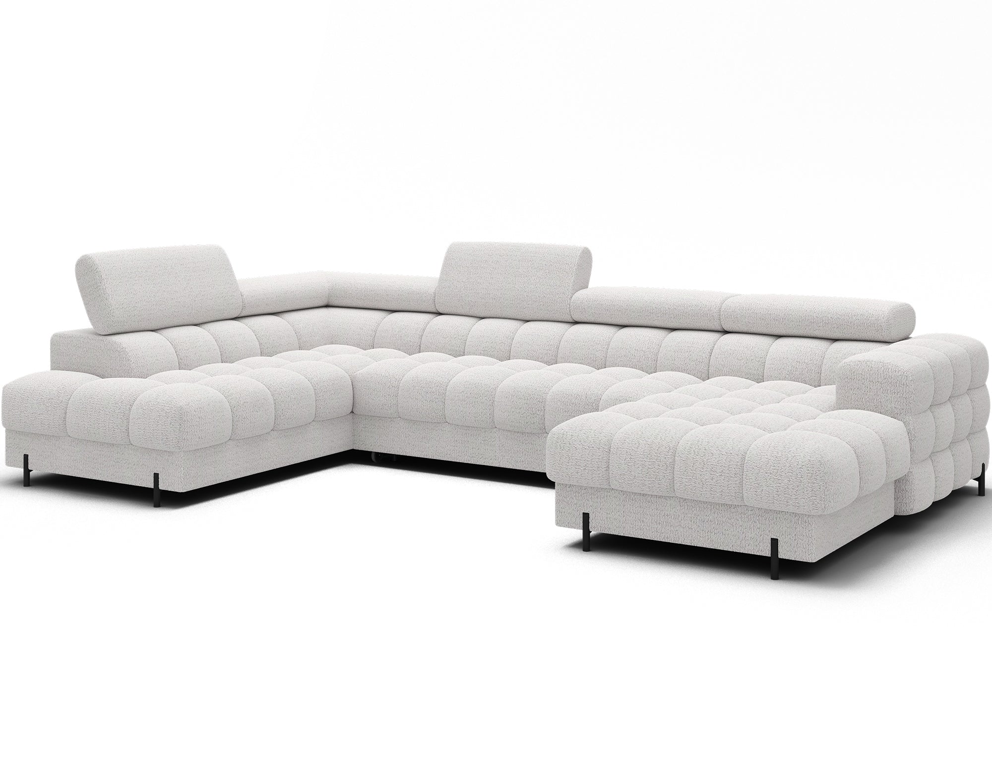 Montceau – Canapé panoramique en U convertible avec coffre et têtières réglables