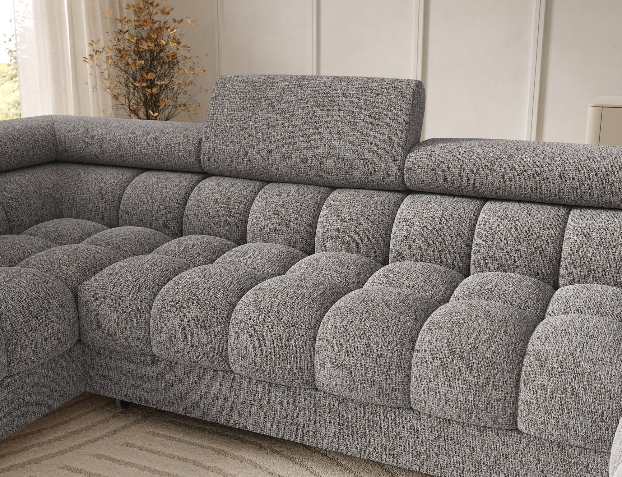 Montceau – Canapé panoramique en U convertible avec coffre et têtières réglables