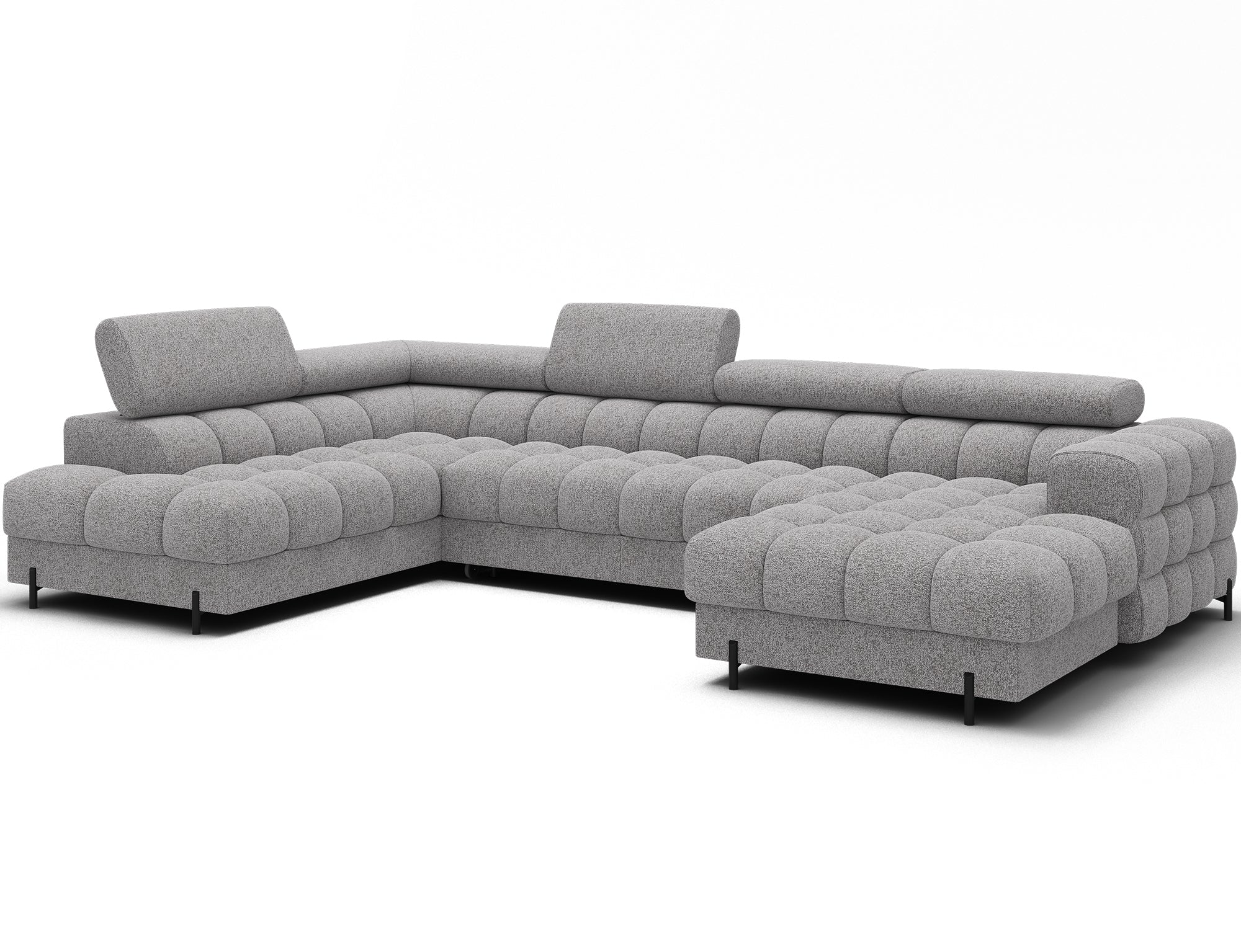 Montceau – Canapé panoramique en U convertible avec coffre et têtières réglables