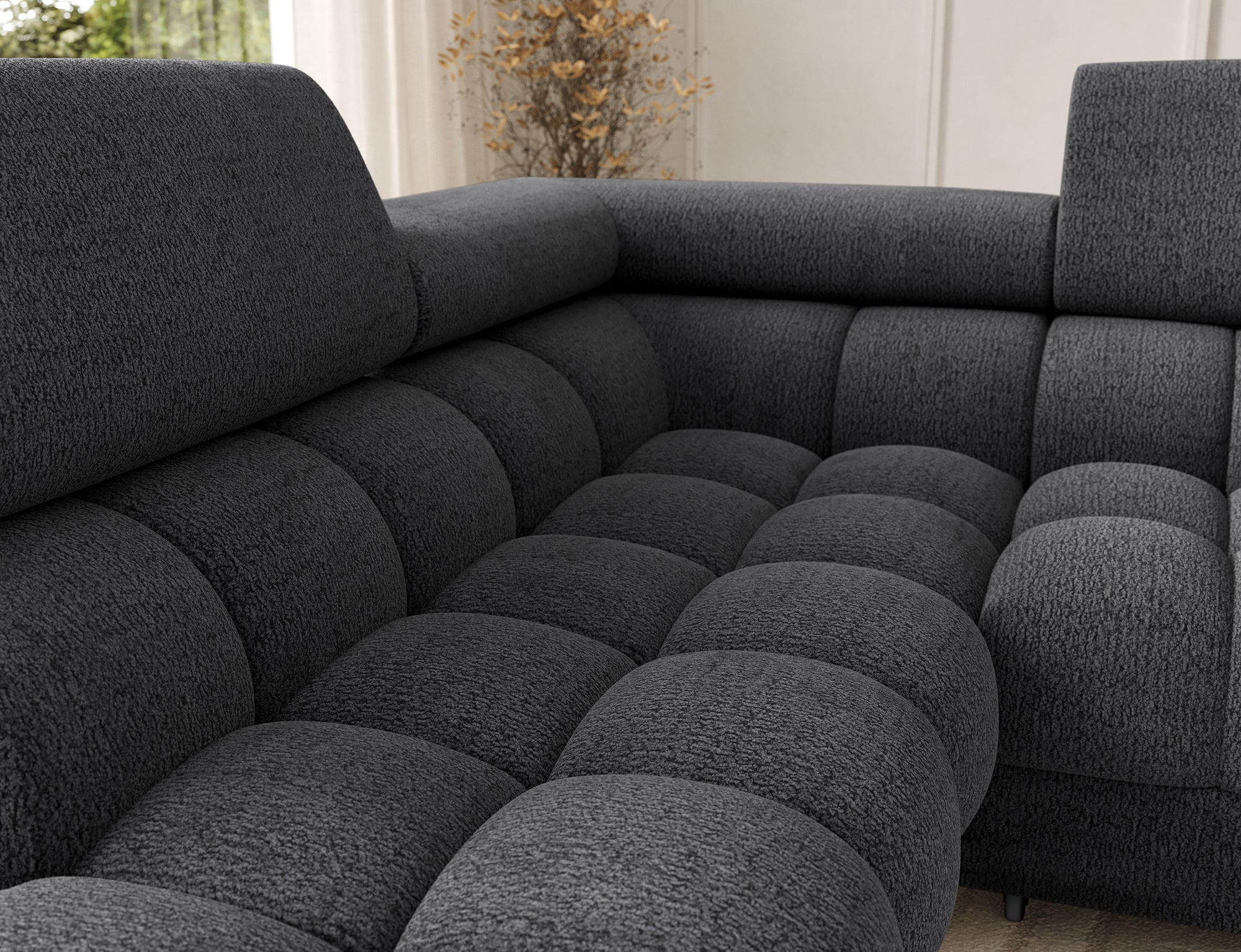 Montceau – Canapé panoramique en U convertible avec coffre et têtières réglables