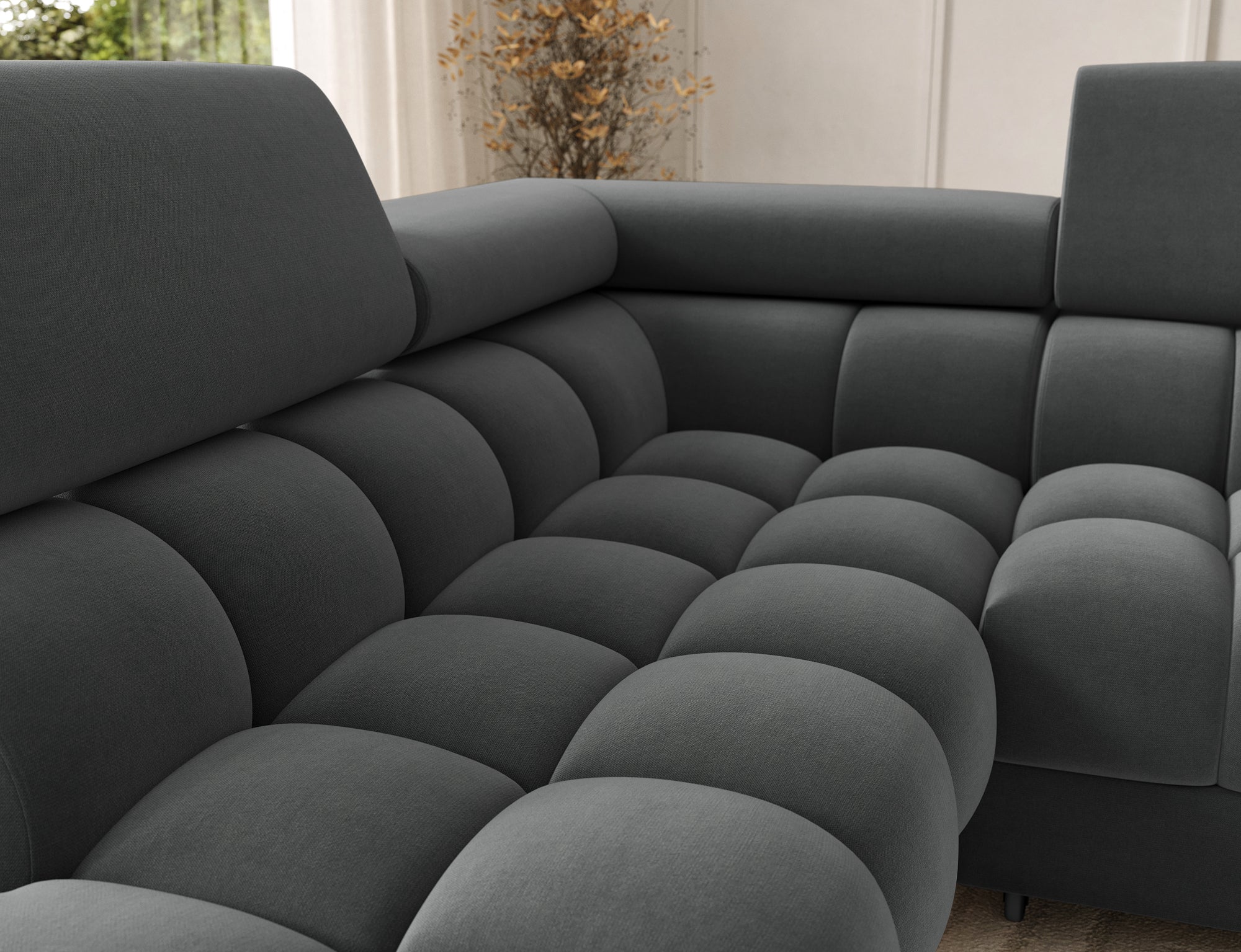 Montceau – Canapé panoramique en U convertible avec coffre et têtières réglables