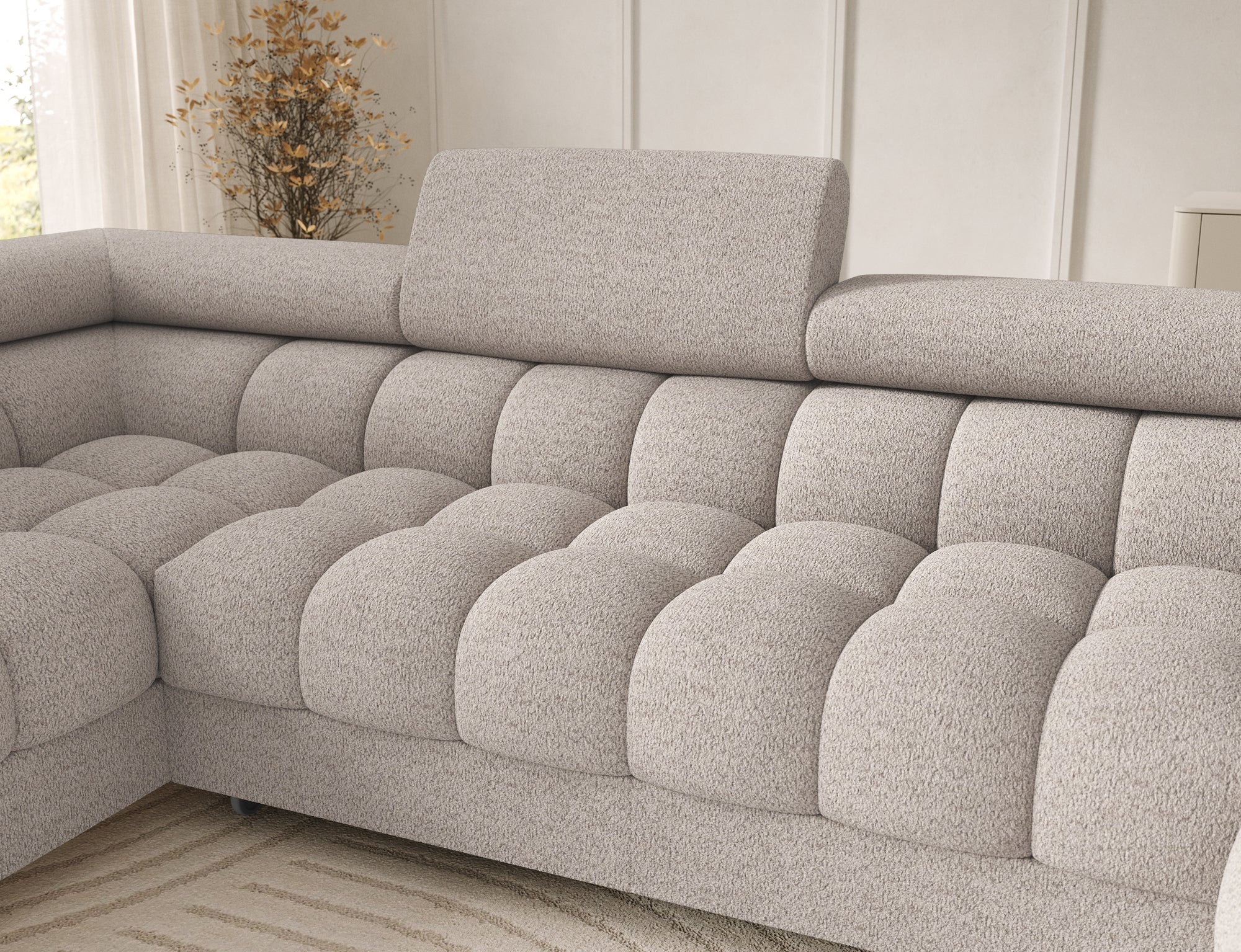 Montceau – Canapé panoramique en U convertible avec coffre et têtières réglables